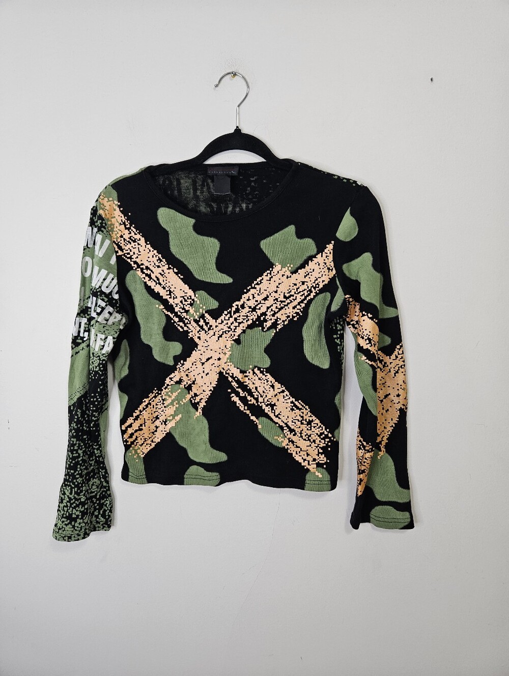 Custo Barcelona Y2K VTG Long Sleeve Graphic Tee Sz M Black Green